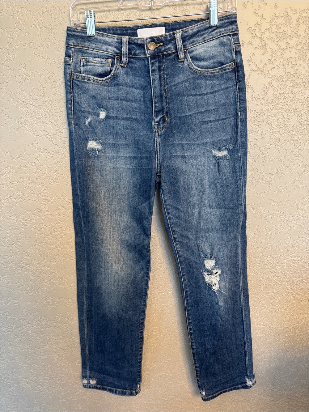 VERVET High-Rise Distressed Straight Leg Jeans